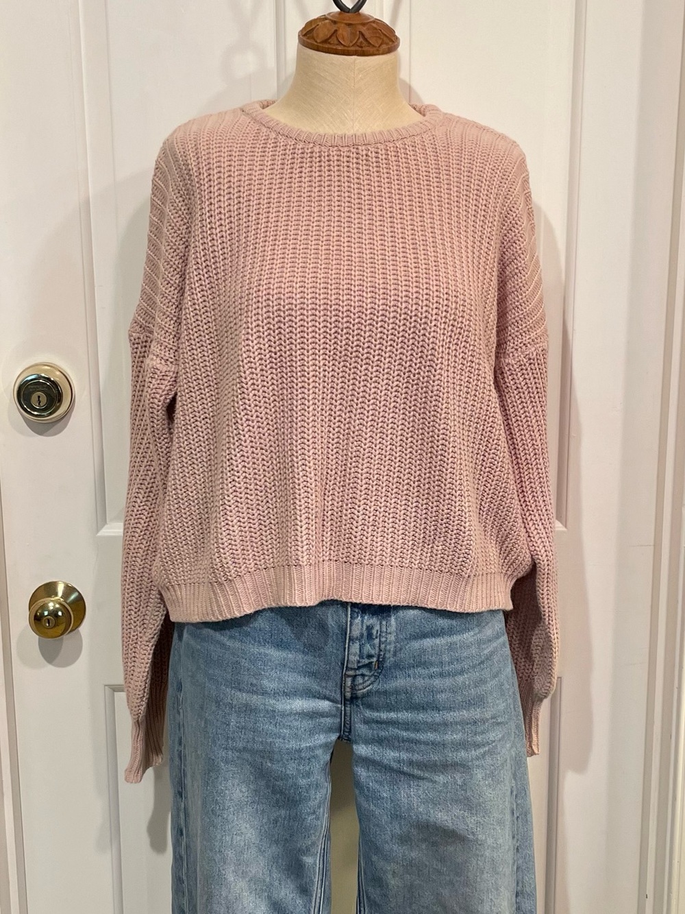Brandy Melville Pink Cropped Crew Neck Sweater